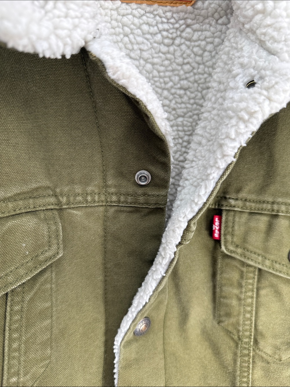 Levi's Olive Sherpa-Lined Cotton Canvas Jacket - Picture 5 of 9